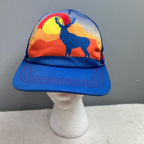 Aksels Colorado Elk Foam Trucker Hat Blue Sunset Adjustable Retro - Picture 1 of 8